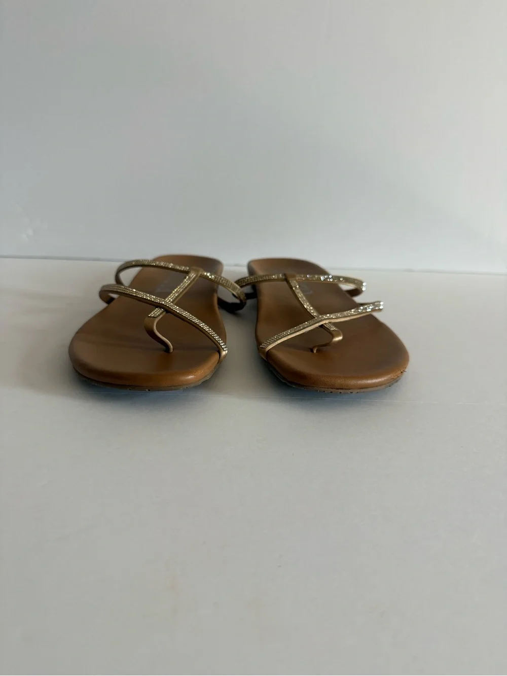 Pedro Garcia Brown Sandal with Gold Rhinestone Straps size 8